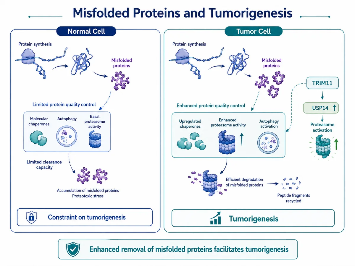 Comparison of misfolded protein handling in normal cells and tumor cells
